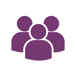 Three purple human figures, one in front of the other two