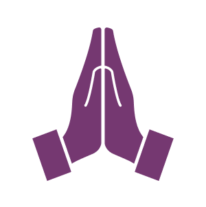 Two purple hands together in prayer